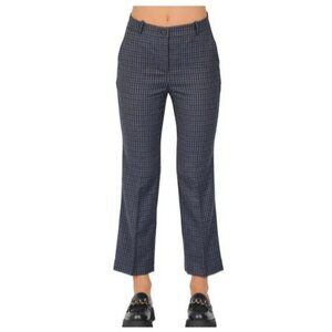 Rosso 35 Womens Blue Check Cropped Pants Sz 42 IT 6 US Wool Blend Made in Italy